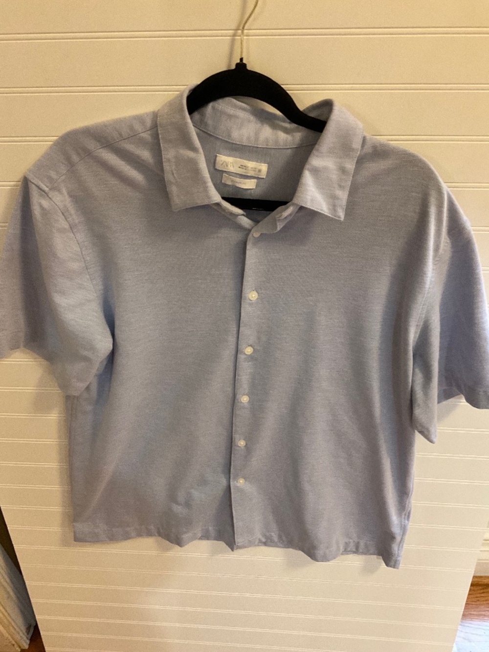 Zara Men’s Light Blue Regular Fit Short Sleeve Button Up Size: XL Pre Owned